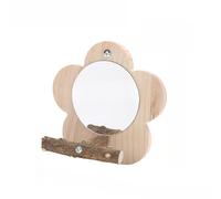 Bird Multi-Function Wooden Perch Stand with 2 Stainless Steel Bowls, Mirror, Ladder, Boredom Buster Toy for Budgies and Cockatiels (flower mirror stand)