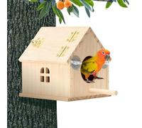 Bird Nest- 15.2cm Wooden Breeding House, Perch Equipped Bird Shelter, Natural Hanging Cage Accessory | Secure Wooden Nest Box Supporting Mating Resting Habits For Lovebirds Finches