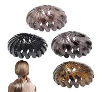 Bird Nest Bun Clips for Hair | 4-Pack Ponytail Clip Loop | Expandable Bird Nest Shaped Hair Claw Clip Holder | Retractable Retro Hair Bun Clip | Pony Tail Loop Hair Accessories for Women & Girls