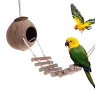 Bird Nest, Coconut Hanging Parakeet Nest Natural Coconut Hideaway with Ladder for Cage Decorative Cave Happy Hut for Small Bird and Small Animal Pet Supplies