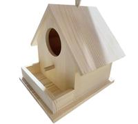 Bird Nest for Outdoors,Wooden Bird Feeder Box with Pole - 6.89x7.17x6.77In Pet Nesting Cottage for Hummingbirds, Cardinal Wild Birds, Patio Garden Landscape Outdoor Ornaments