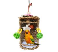 Bird Nest Hut - 3.94 Inches Grass Cage Toy | Parrot Chew - Natural Grass Fruit And Cuttlebone Design Encouraging Climbing Exploring And Beak Exercise For Small Pet Birds