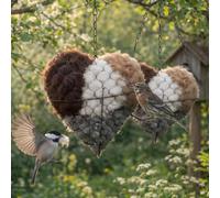 Bird Nesting Heart Station - Refillable Natural Fibre Holder for Wild Birds, Handmade Outdoor Garden Decor & Unique Gift for Bird Watchers (Metal Wire) (Heart *2)