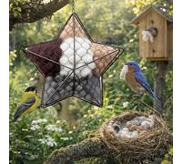 Bird Nesting Heart Station - Refillable Natural Fibre Holder for Wild Birds, Handmade Outdoor Garden Decor & Unique Gift for Bird Watchers (Metal Wire) (Star *1)