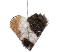 Bird Nesting Heart with Chain, Refillable Fiber and Wool, Handmade Hanging Bird Nesting, Offers Winter Shelter and Spring Nesting for Wild Birds, Outdoor Yard Art, 7.1 x 7.9 x 1.2 in