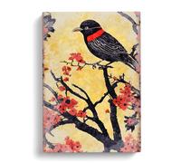 Bird No.1 Peach, Peach, Brown Canvas Print | Gallery Wrapped 30mm Frame Wall Art | 30x20 inches | Ready to Hang | Retro Animals Picture | Living Room Bedroom Lounge Office