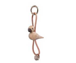 Bird oak golden coloured metal keyring pendant with natural leather Kay Bojesen