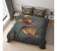 Bird of Paradise Duvet Cover Super King Size, Reversible Print Design, 3 Pcs Tropical Floral Bedding Set, Soft Microfibre Quilt Cover with 2 Pillowcases, Zip GS*58