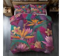 Bird Of Paradise Emperor Duvet Cover Set, Floral Jungle Botanical Bedding Set, Microfiber Soft Reversible Quilt Cover 290x235 + 2 Pillowcase, Zipper Closure, Bedroom Decor BhT38