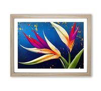 Bird Of Paradise Flower Splash Vol.5 Framed Print | A2 Oak Framed Wall Art | Ready to Hang | Modern Floral Picture | Living Room Bedroom Lounge Office