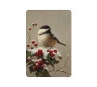 Bird on A Holly Branch Tin Metal Signs Wall Art Decorations for Bar Pub Club Cafe Room Farmhouse White 30x20cm