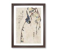 Bird On A Weeping Cherry Tree By Utagawa Hiroshige Asian Japanese Framed Wall Art Print, Ready to Hang Picture for Living Room Bedroom Home Office Décor, Walnut A4 (34 x 25 cm)