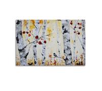 Bird on Aspen Branch Canvas Wall Art Hanging Paintings Poster Autumn Birch Tree Fall Forest Landscape Art Rustic Nature Print Pictures Chic Wall Decor Perfect for Bedroom Home Decoration 24x36inch(60x