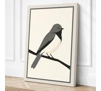 Bird on Black Branch Canvas Wall Art Print 36x24 Inch