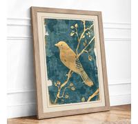 Bird on Golden Branch Japandi Framed Wall Art Print A3 (42×29.7cm) Oak, Wall Decor for Living Room, Bedroom, Office & Home, Ready to Hang, Art Gift