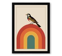 Bird on Rainbow Mid-Century Framed Wall Art Print A1 (84.1×59.4cm) Black, Wall Decor for Living Room, Bedroom, Office & Home, Ready to Hang, Art Gift