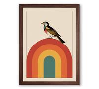 Bird on Rainbow Mid-Century Framed Wall Art Print A1 (84.1×59.4cm) Walnut, Wall Decor for Living Room, Bedroom, Office & Home, Ready to Hang, Art Gift