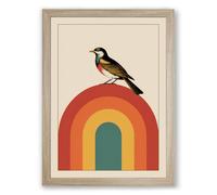 Bird on Rainbow Mid-Century Framed Wall Art Print A2 (59.4×42cm) Oak, Wall Decor for Living Room, Bedroom, Office & Home, Ready to Hang, Art Gift