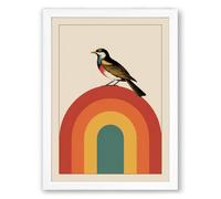 Bird on Rainbow Mid-Century Framed Wall Art Print A3 (42×29.7cm) White, Wall Decor for Living Room, Bedroom, Office & Home, Ready to Hang, Art Gift