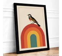Bird on Rainbow Mid Century Framed Wall Art Print A3 Black