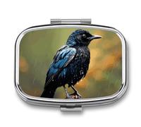 Bird on Rainy Day Pill Box Cute Square Pill Case Portable Medicine Tablet Vitamin Holder Organizer for Purse Pocket