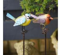 Bird on Stick Metal Robin Blue Tit Garden Sculpture | Outdoor Large Statue Decor (Blue Tit)
