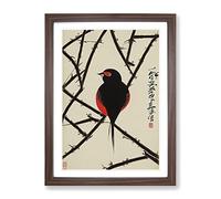 Bird On The Branch Framed Print | A4 Walnut Framed Wall Art | Ready to Hang | Modern Nature Picture | Living Room Bedroom Lounge Office