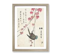 Bird On The Ivy By Utagawa Hiroshige Asian Japanese Framed Print | A2 Oak Framed Wall Art | Ready to Hang | Asian Nature Picture | Living Room Bedroom Lounge Office