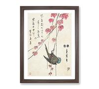 Bird On The Ivy By Utagawa Hiroshige Asian Japanese Framed Print | A2 Walnut Framed Wall Art | Ready to Hang | Asian Nature Picture | Living Room Bedroom Lounge Office