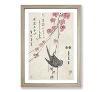 Bird on The Ivy by Utagawa Hiroshige Framed Print | A2 Oak Framed Wall Art | Ready to Hang | Asian Nature Picture | Living Room Bedroom Lounge Office