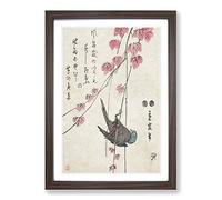 Bird on The Ivy by Utagawa Hiroshige Framed Print | A2 Walnut Framed Wall Art | Ready to Hang | Asian Nature Picture | Living Room Bedroom Lounge Office