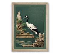 Bird on the Perch Japandi Framed Wall Art Print A1 (84.1×59.4cm) Oak, Wall Decor for Living Room, Bedroom, Office & Home, Ready to Hang, Art Gift
