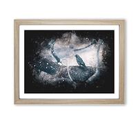 Bird On The Tree Paint Splash Modern Art Framed Print | A4 Oak Framed Wall Art | Ready to Hang | Modern Floral Picture | Living Room Bedroom Lounge Office