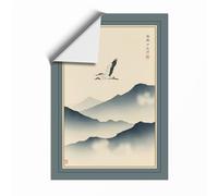 Bird Over Mountains Japandi Unframed Wall Art Print A4 (29.7×21cm), Wall Decor for Living Room, Bedroom, Office & Home, Art Gift