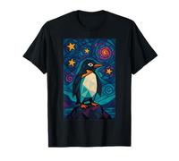 Bird Painting Art Starry Wildlife Glacier Cute Penguin T-Shirt