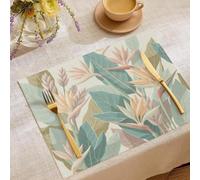 Bird Paradise Banana Leaf Placemats Set of 6 45x30cm, Pastel Plant Style Placemats and Coasters, Light Pink Table Mats Washable Heat Resistant Place Mats for Kitchen Dining Room Table Mat Home Decor