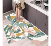 Bird Paradise Tropical Leaves Kitchen Rug Set 2 Pieces Non Slip and Anti Fatigue Mat Set, Washable Abstract Watercolor Plant Kitchen Floor Mat, White Standing Mats for Office Home 40x60cm+40x120cm