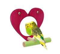 Bird Parrot Mirror Toy with Perch for Parrot Parakeet Budgies Cockatiel Conure Finch Lovebird African Grey Macaw Amazon Cockatoo Birdcage Wood Stand Perch(Color Random)) (Heart Shape)