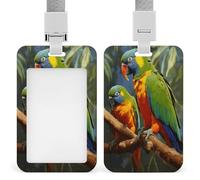 Bird Parrot Painting ID Badge Holder Waterproof Card Protector Push-Pull Slot Work ID Card Holder with Lanyard Personalized Detachable Card Holders for Office Corporate Use