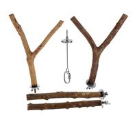 Bird Parrot with Food Fork 4pcs Wooden Perch Stand for Cage Play | Wooden Bird, Natural Appearance, Elevated Resting Place, Attracts Birds to Play, Reduces Loneliness Color