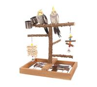 Bird Perch | Bird Stands for Parrots with Feeder Cups | Natural Wood Gym Playstand for Parakeet Feeding Training Indoor Play
