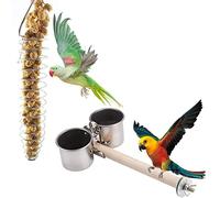 Bird Perch Feeder and Foraging Toy Parrot Stand with Feeder Cups, Odorless and Durable, 2 Pack Cage Accessories for Small Medium Parakeet Cockatiel Lovebird Conure Finch African Grey