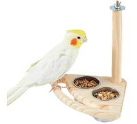 Bird Perch, Parrot Platform Wood Stand with Feeding Bowl Cups Bird Toys Parrot Cage Accessories for Parakeet Lovebird Cockatiel Conure Budgie Small Animals