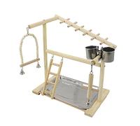 Bird Perch Parrots Stand Cockatiel Playstand Toy With Wood Ladder Swing Chew Toy Feeding Cups Playing And Training Bird Natural Wood Perch Stand With Bowls Large For Parakeets Cockatiel