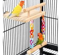 Bird Perch & Play Gym Set - Wooden Platform with Acrylic Swing, Ferris Wheel for Small Pets (Green Cheeks, Budgies & More)