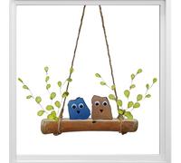 Bird Perch Sea Glass Artwork - Hanging Sun Catcher for Walls | Recycled Stones with Natural Timber Support, Handmade Nautical Craftwork for Bedrooms, Living Rooms, Kitchens and Hallways