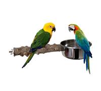 Bird Perch Stand - 8 Inch Solid Wood Parrot Perch with Stainless Steel Cup Removable Feeder for Food Bowl Accessory for Small Bird Cage | Platef