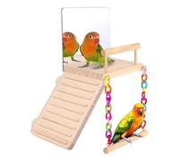 Bird Perch Stand, Made of Wood with Climbing Ladder and Mirror as a Training Stand, Multifunctional Perch for Parrots, Parakeets, Canaries