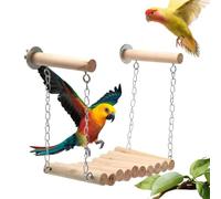 Bird Perch Stand - Natural Wood Play Frame, Swing Rings Ladder, Parrot Climbing Toy, Cage Activity Accessory, Small Bird Entertainment Set | Perch For Parakeets, Cockatiels, Finches