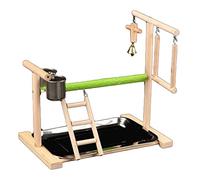 Bird Perch Stand Toy Natural Wood Parrot Gym Accessories For Parakeet Cockatiel Conure Finch With Feeding Cup Bird Play Ground Stand For Parakeet Cockatiel Conures Budgies Birds Cage